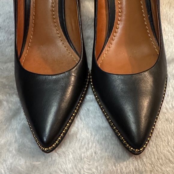Coach Waverly Black Leather Gold Beaded Heels Size 6.5 - Picture 8 of 13